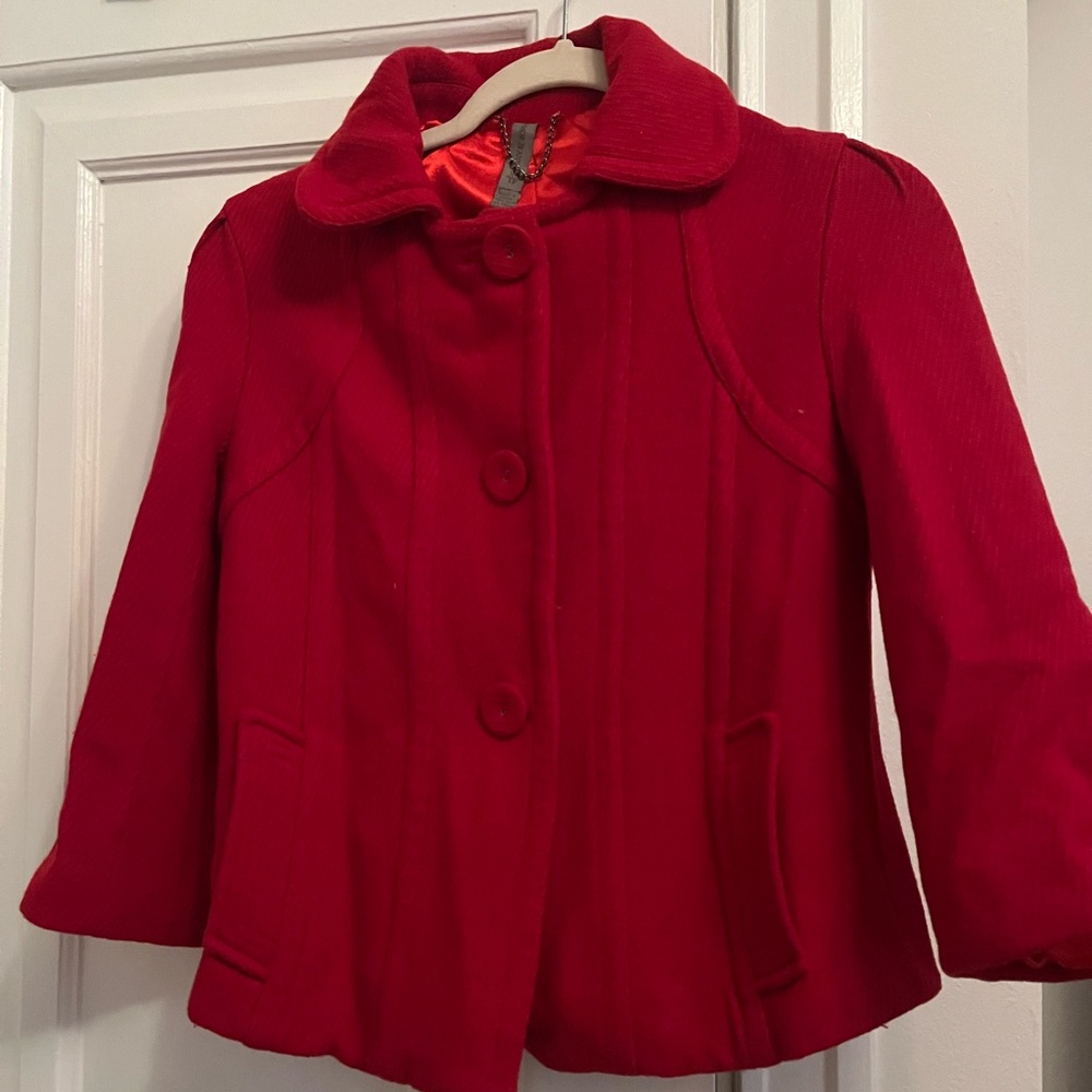 Elegant Red Pea Coat for Women
